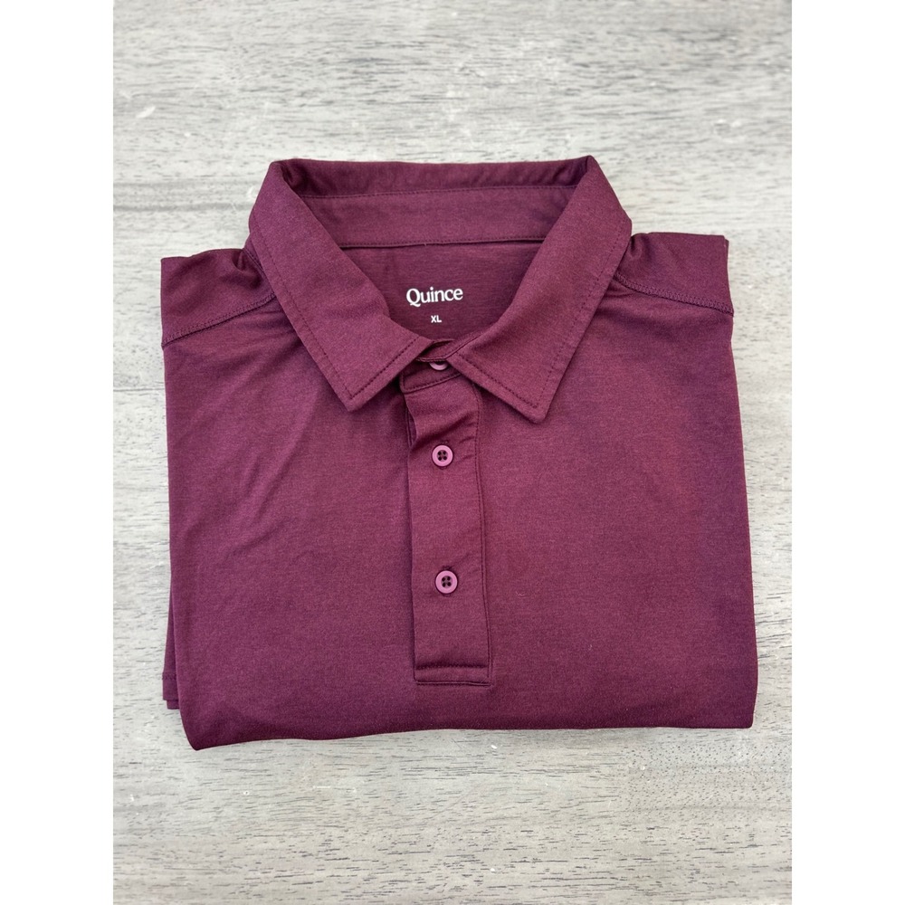 Quince Mens XL Burgundy Maroon Performance Short Sleeve Polo Shirt Heathered
